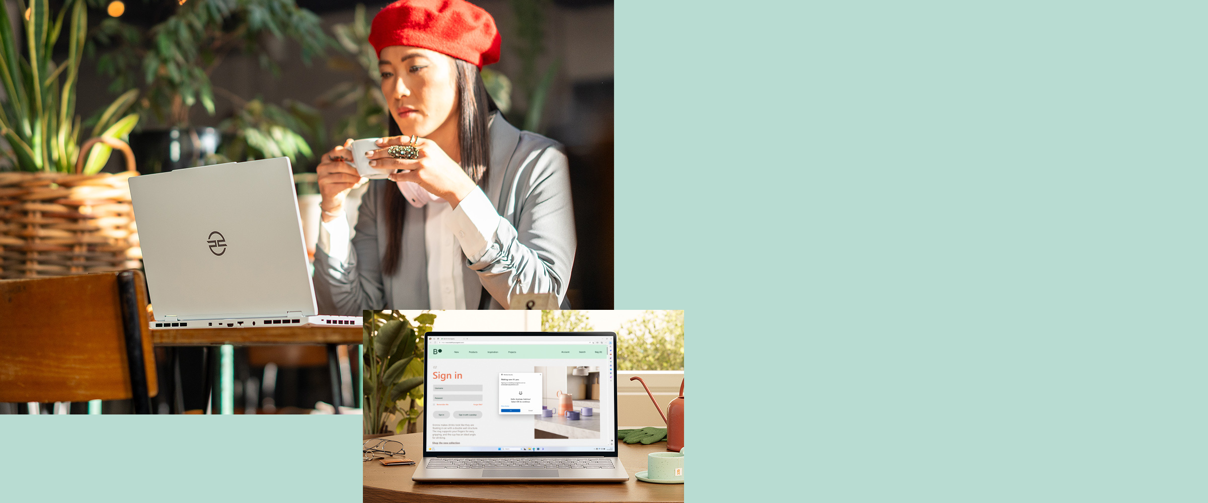 En kvinna framför en PCSpecialist-laptop med Windows 11